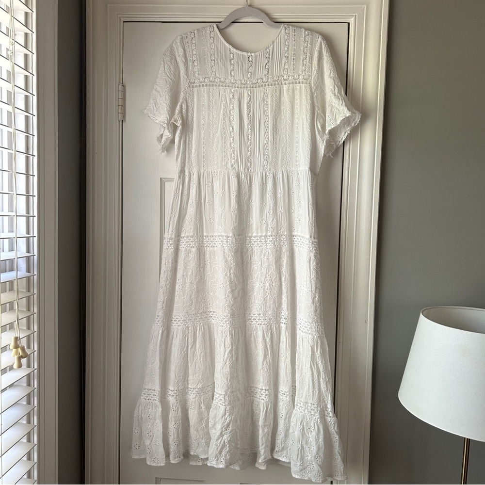 Johnny Was White Eyelet Midi Dress